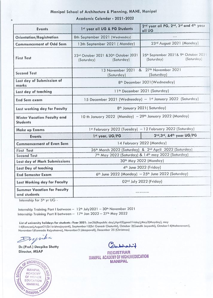 Academic Calendar